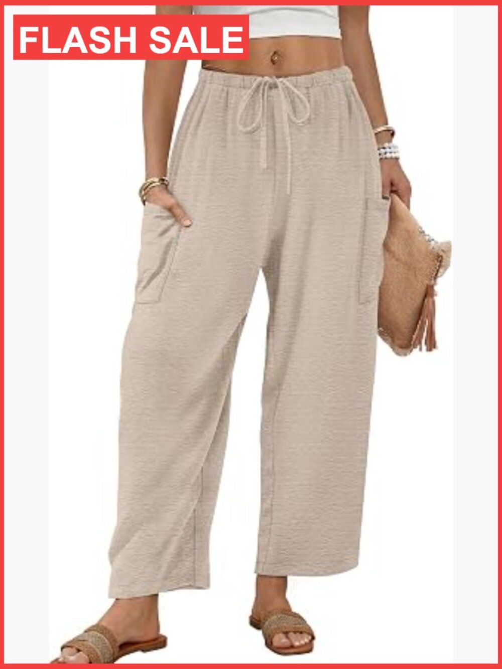 Wide Leg Palazzo Pants for Women Flowy Elastic Waist Trousers with Pockets